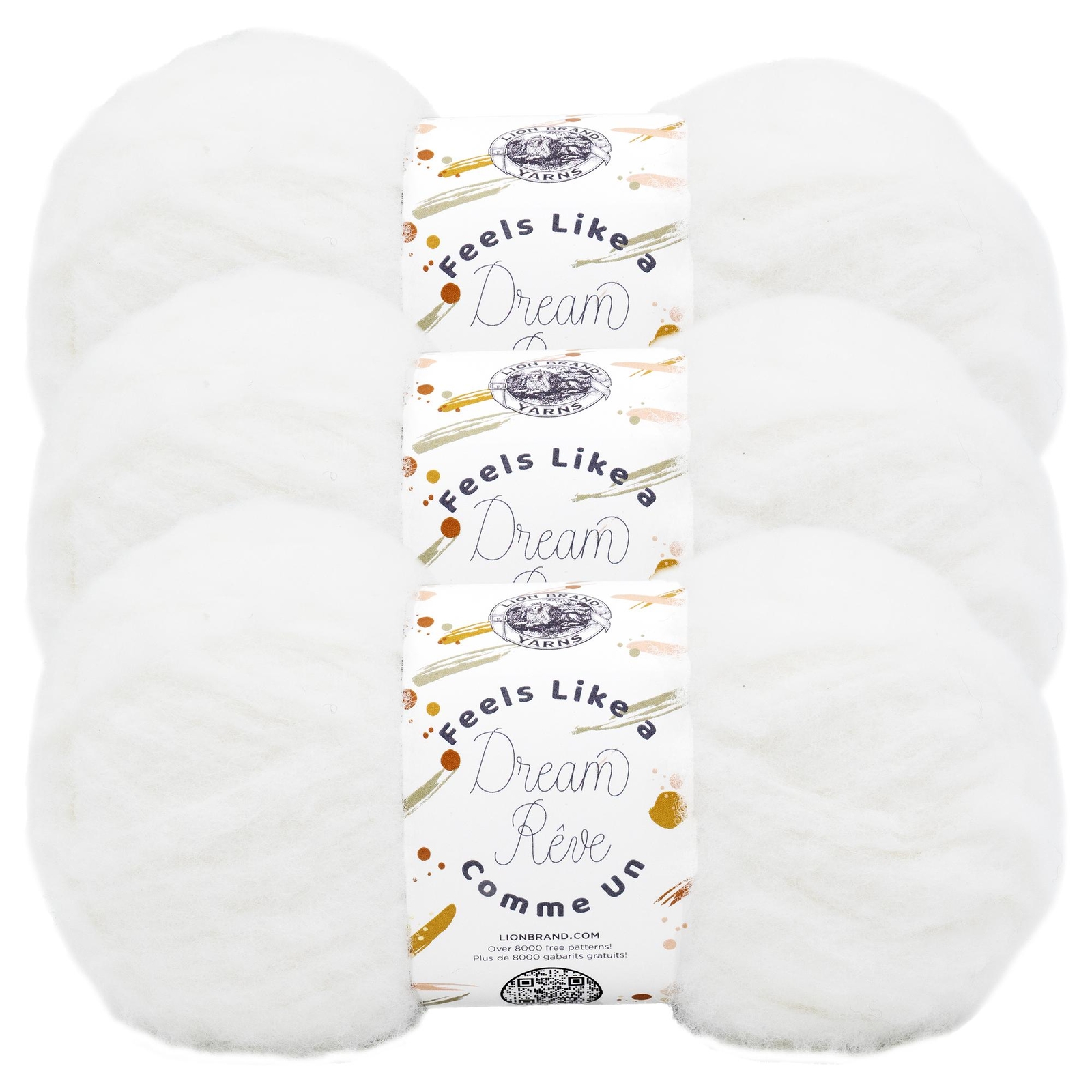 (3 Pack) Lion Brand Yarn 159-100AD Feels Like a Dream Yarn, Snowflake (3 Pack) Lion Brand Yarn 159-100AD Feels Like a Dream Yarn, Snowflake