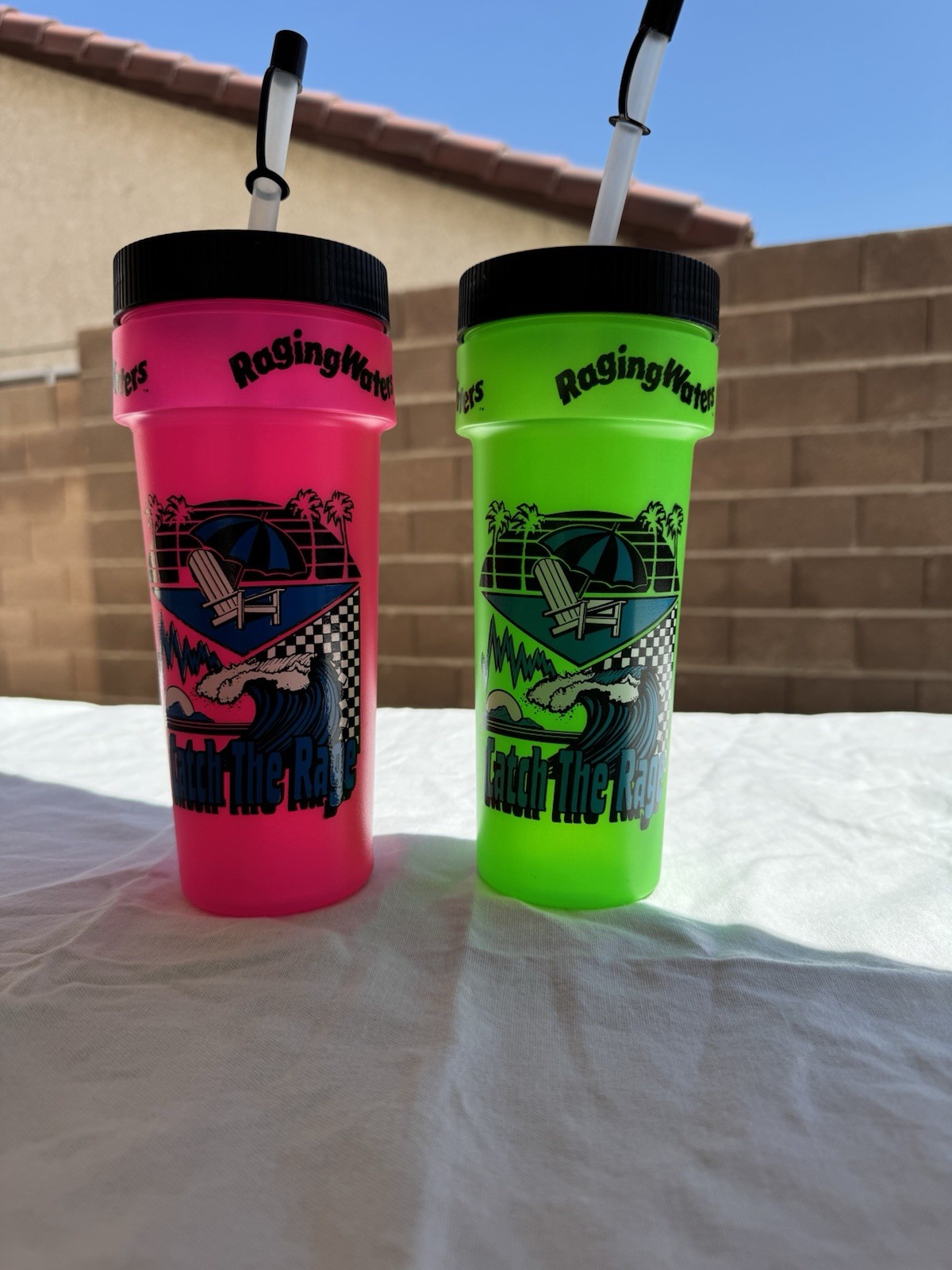 Two Raging Waters Southern California Water Park Water Bottles Pink & Green Two Raging Waters Southern California Water Park Water Bottles Pink & Green