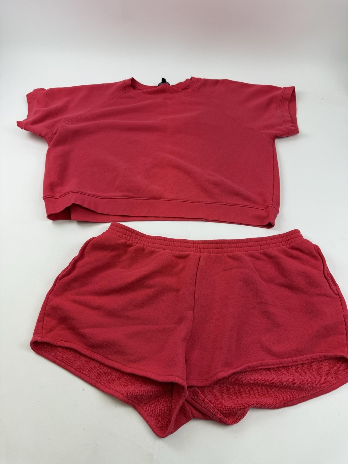 J.Crew Lounge Set Womens 3X Plus Red Short Sleeve Sweatshirt Shorts 2 Piece