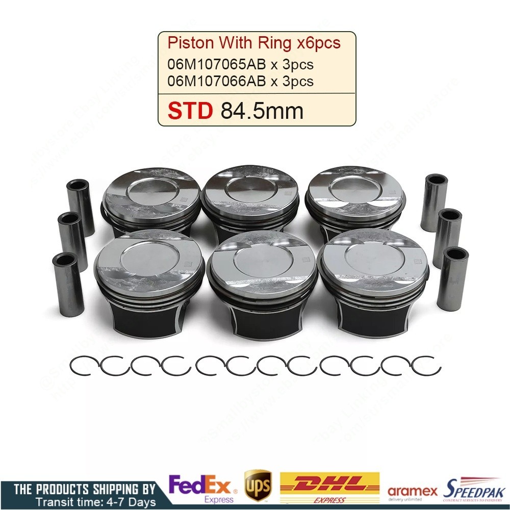 6pcs Piston with ring Audi S4 S5 SQ5 A6 A7 Q7 Q8 EA839 3.0T V6 06M107065AB STD