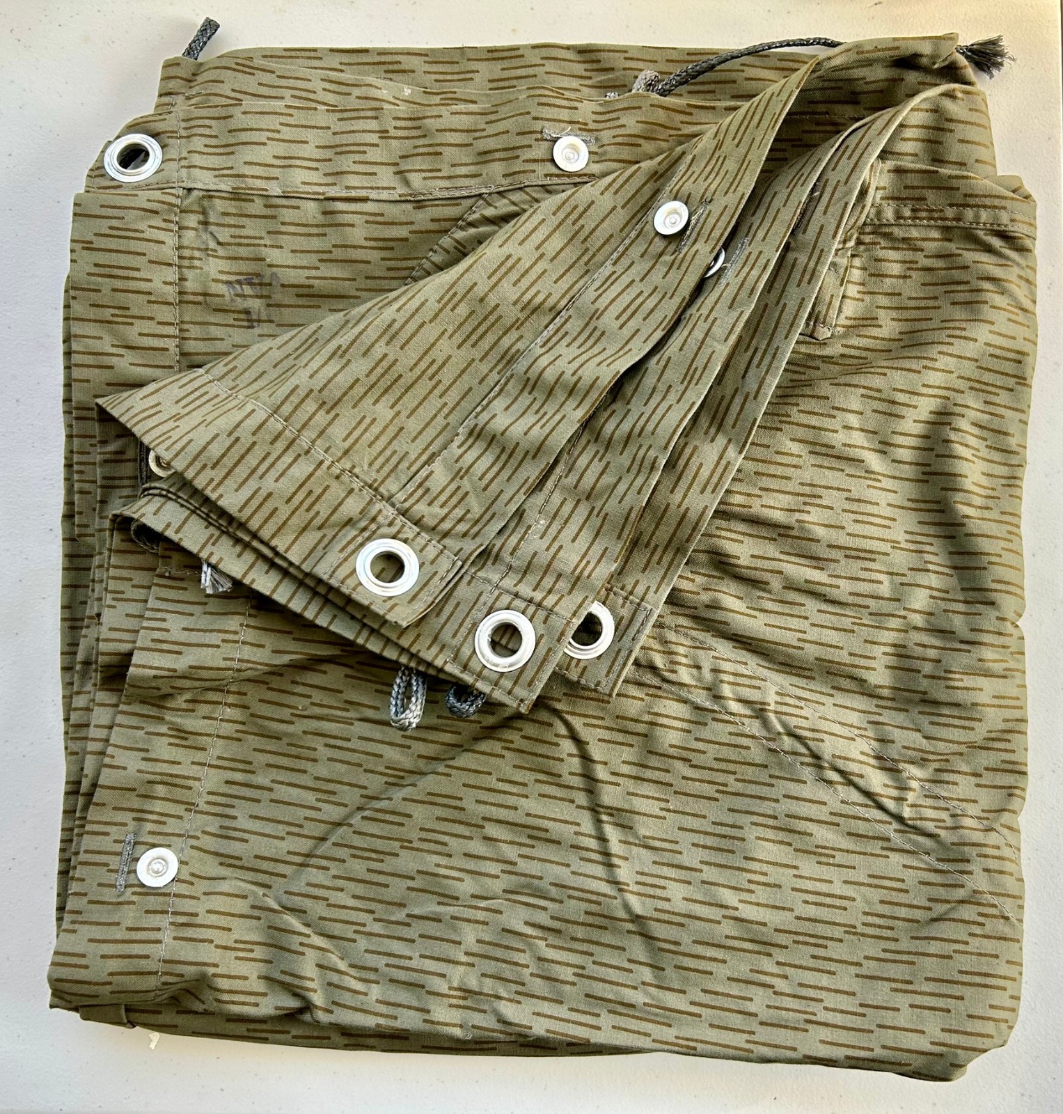 East German Zeltbahn Strichtarn Raindrop Camo Canvas Shelter Half Tarp Poncho