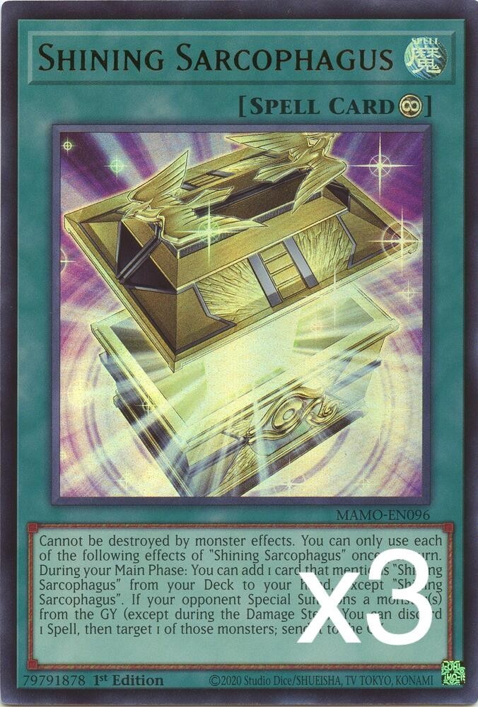 3X Yugioh Shining Sarcophagus MAMO-EN096 Ultra Rare 1st Edition NM 3X Yugioh Shining Sarcophagus MAMO-EN096 Ultra Rare 1st Edition NM