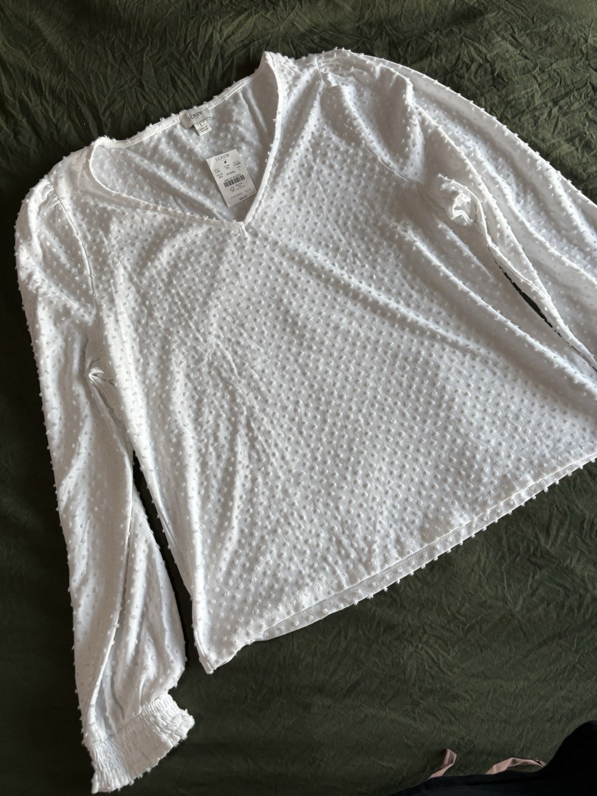 J.Crew Factory V-Neck Clip Dot Top Women’s L White NWT $69.50 CA966 Blouse