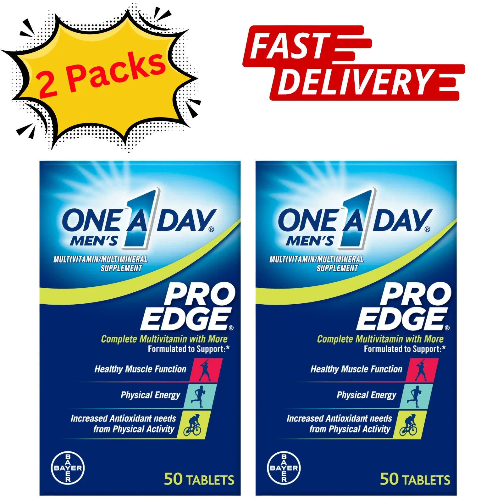 2 Pack One A Day Men\'s Pro Edge Multivitamin 50 Tablets Energy Muscle Support 2 Pack One A Day Men\'s Pro Edge Multivitamin 50 Tablets Energy Muscle Support