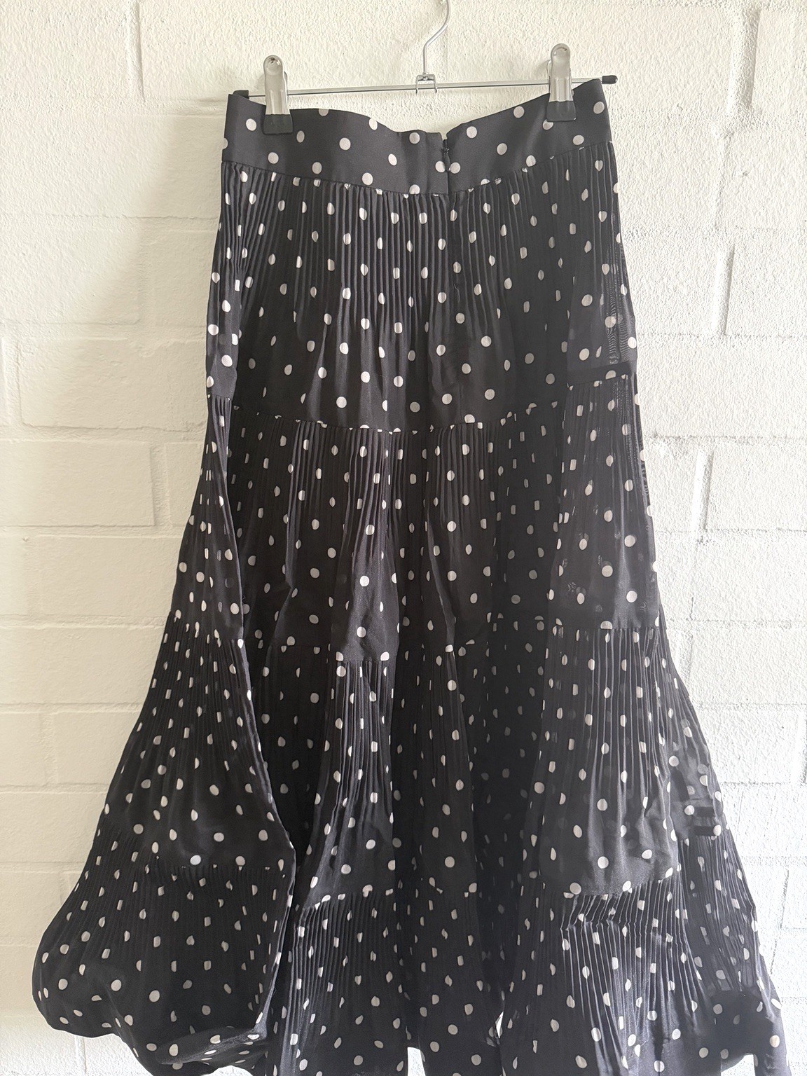 BNWT Zimmermann Polka Dot Pleated Tiered Midi Skirt Black White Size 0P