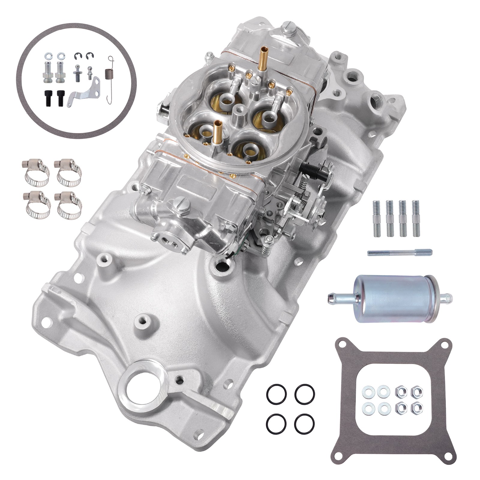 Aluminum BR-67199 Carburetor and 2701 Dual Plane Intake Manifold For SBC Chevy