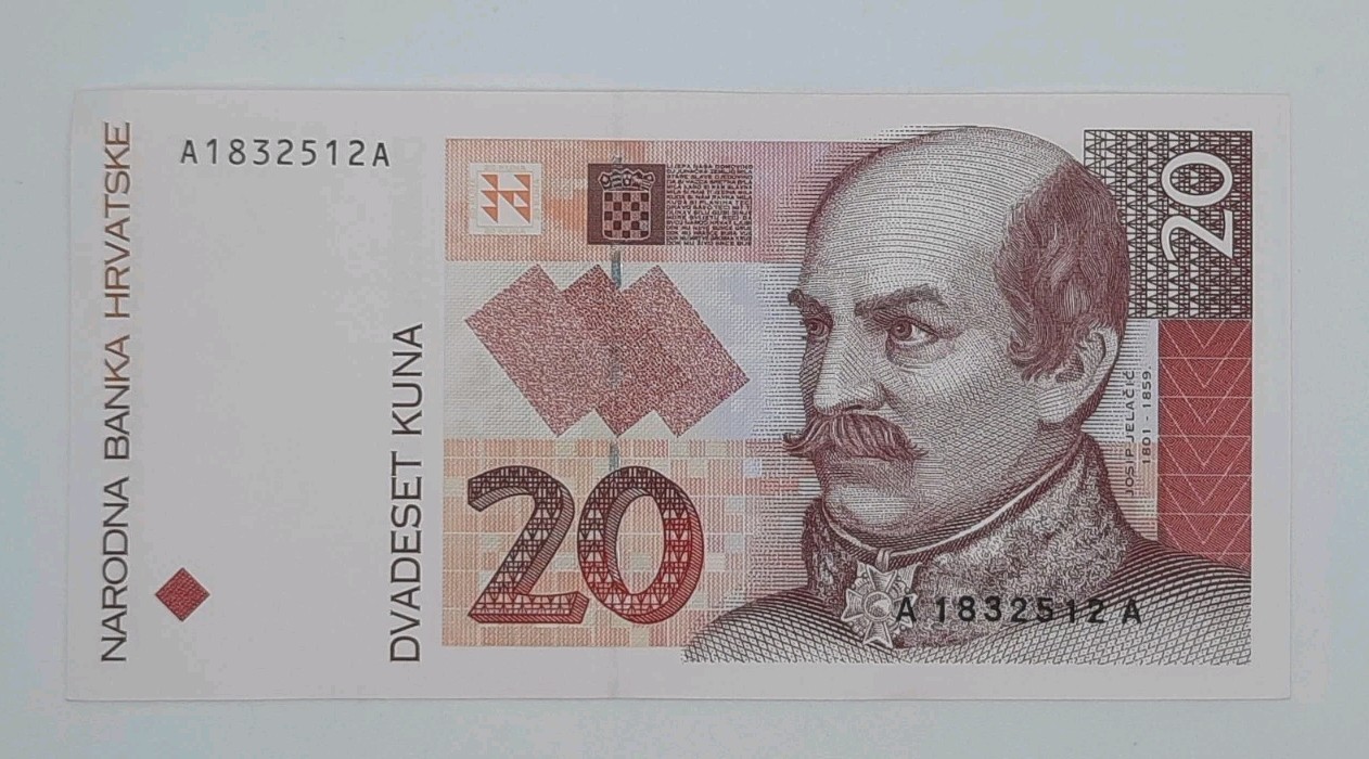 1993 Croatia Narodna Banka Hrvatska - 20 Kuna Banknote Serial No. A 1832512 A