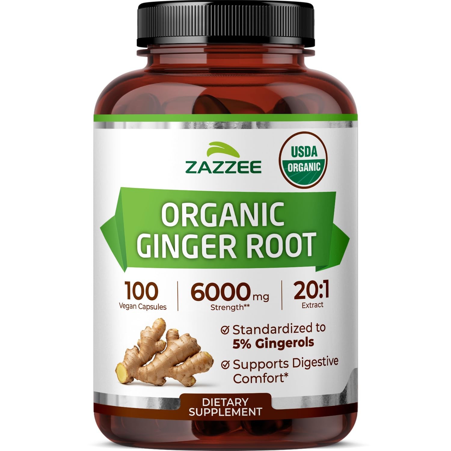 Zazzee USDA Organic Ginger Root 20:1 Extract, 6000 mg Strength, 5% Gingerols Zazzee USDA Organic Ginger Root 20:1 Extract, 6000 mg Strength, 5% Gingerols
