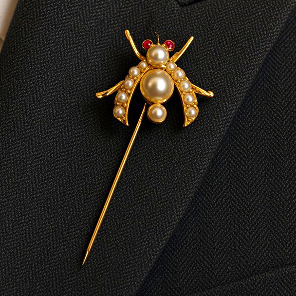 Gold Tone Bee Insect Stick Pin Faux White Round Pearl Rhinestone Accent Gold Tone Bee Insect Stick Pin Faux White Round Pearl Rhinestone Accent