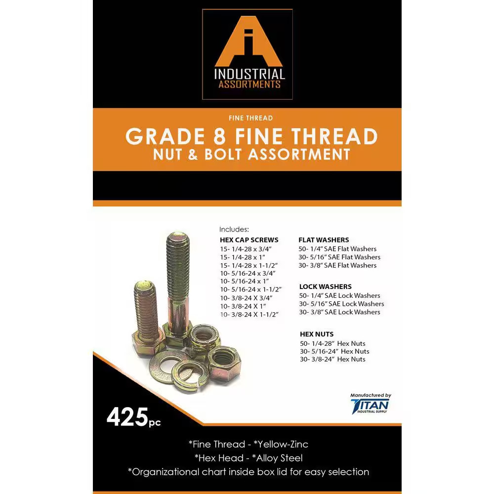 425 Piece Grade 8 Fine Thread Nut and Bolt Kit