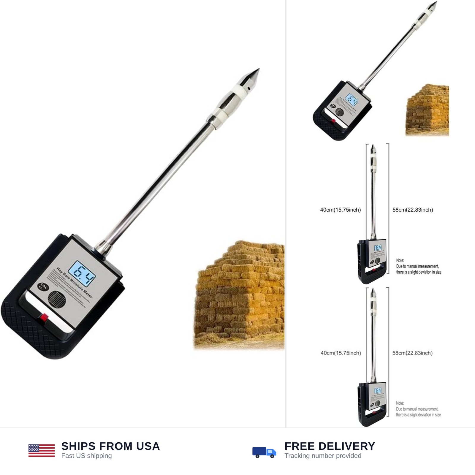 Soonkoda Hay moisture meter digital tester stainless steel probe 15.7 inch farm Soonkoda Hay moisture meter digital tester stainless steel probe 15.7 inch farm