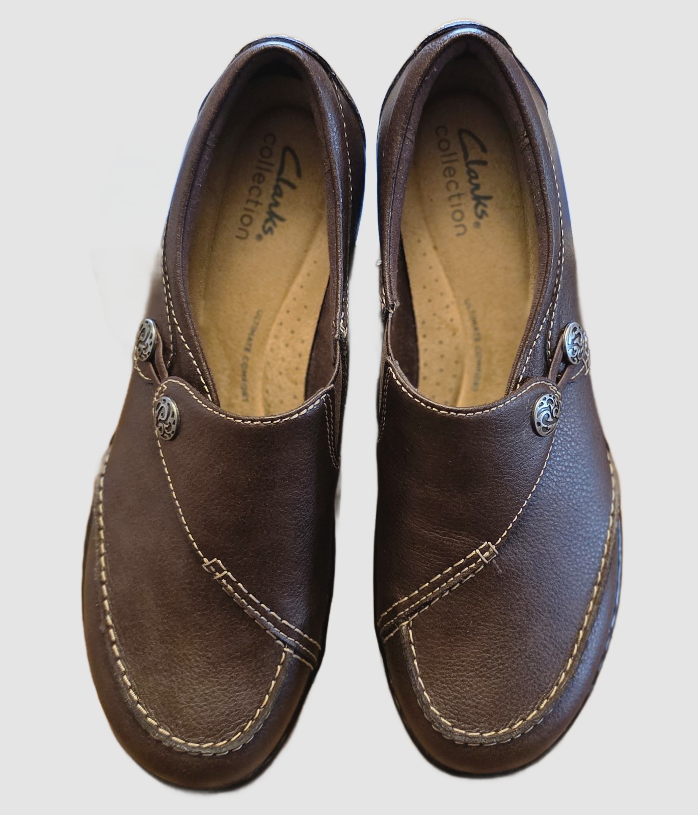 CLARKS ASHLAND LANE Size 8.5 Brown Leather Slip-On Loafer Shoes