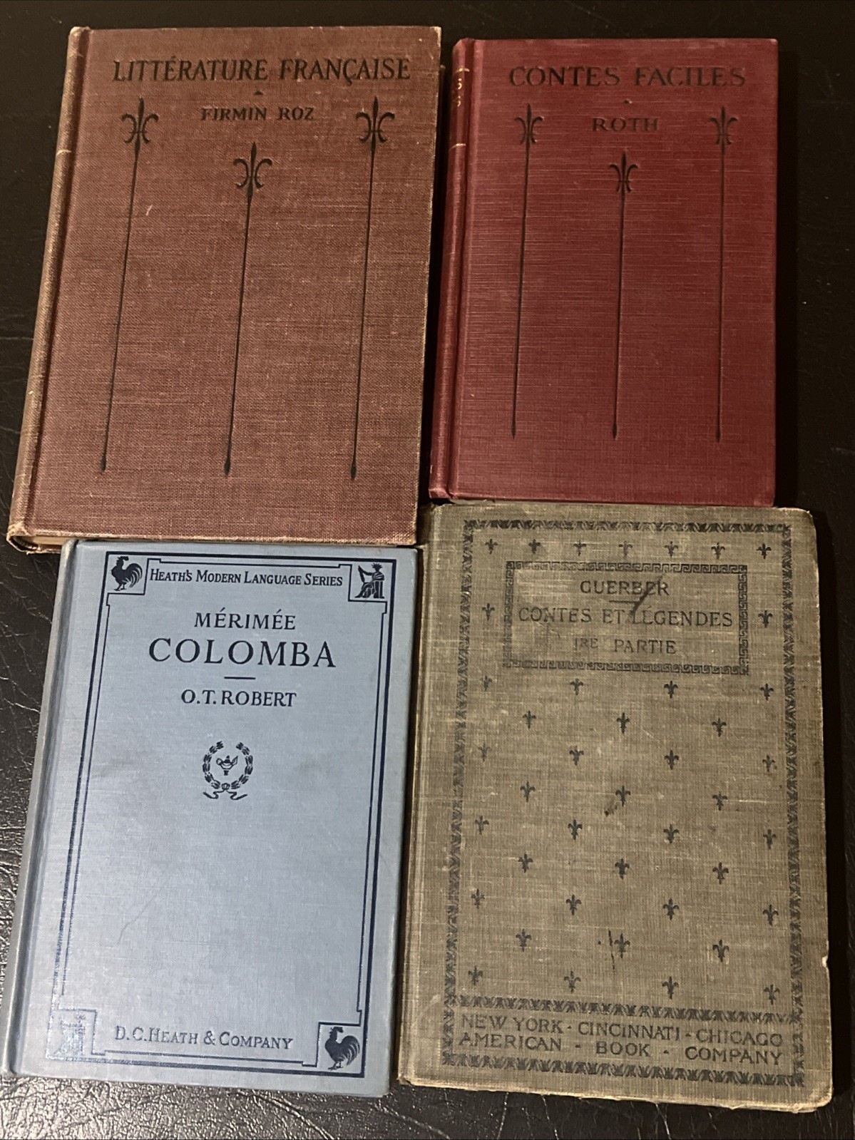 4 Antique French Books Lot Hardback Collection Decorative Vintage Library France