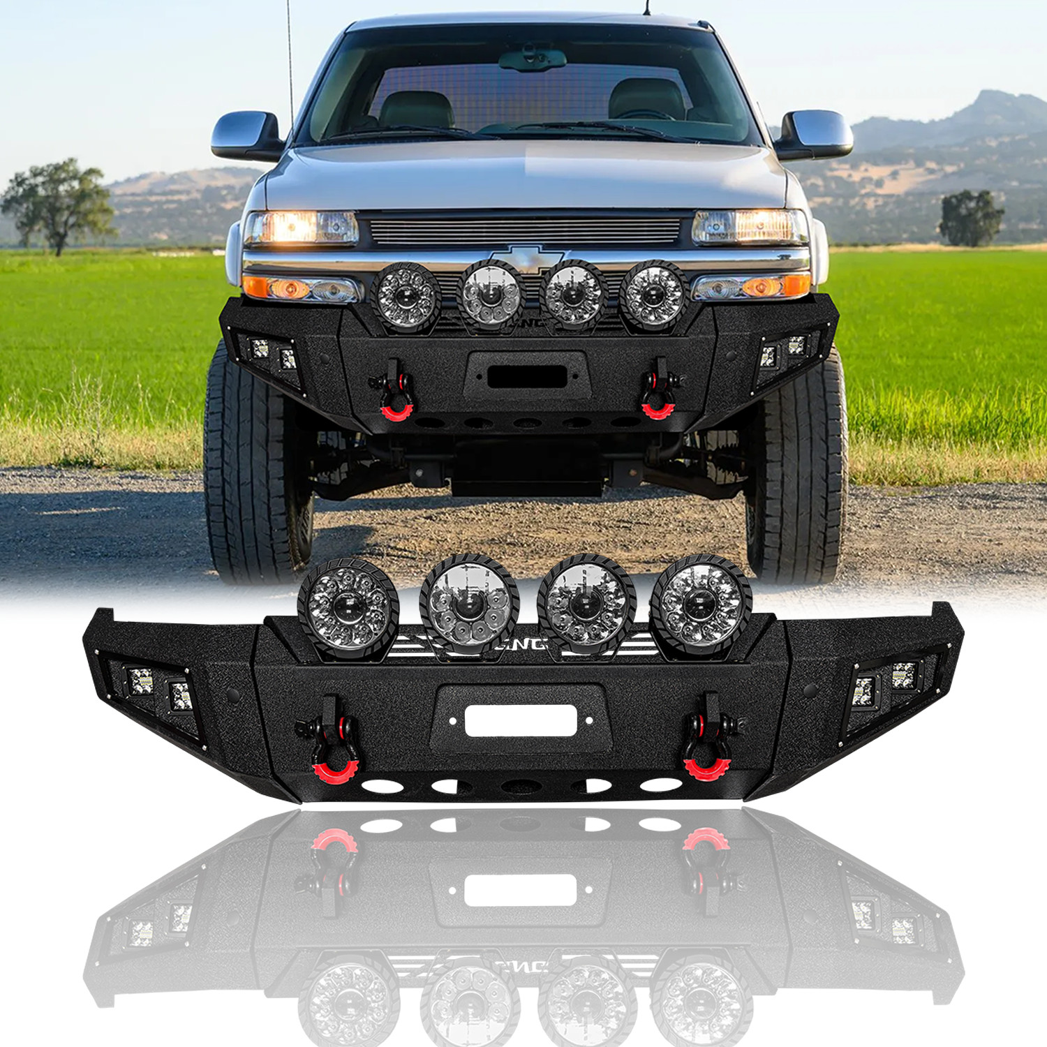 Vijay For 1999-2002 Chevy Silverado 1500 Front/Rear Bumper W/Winch Plate&Lights