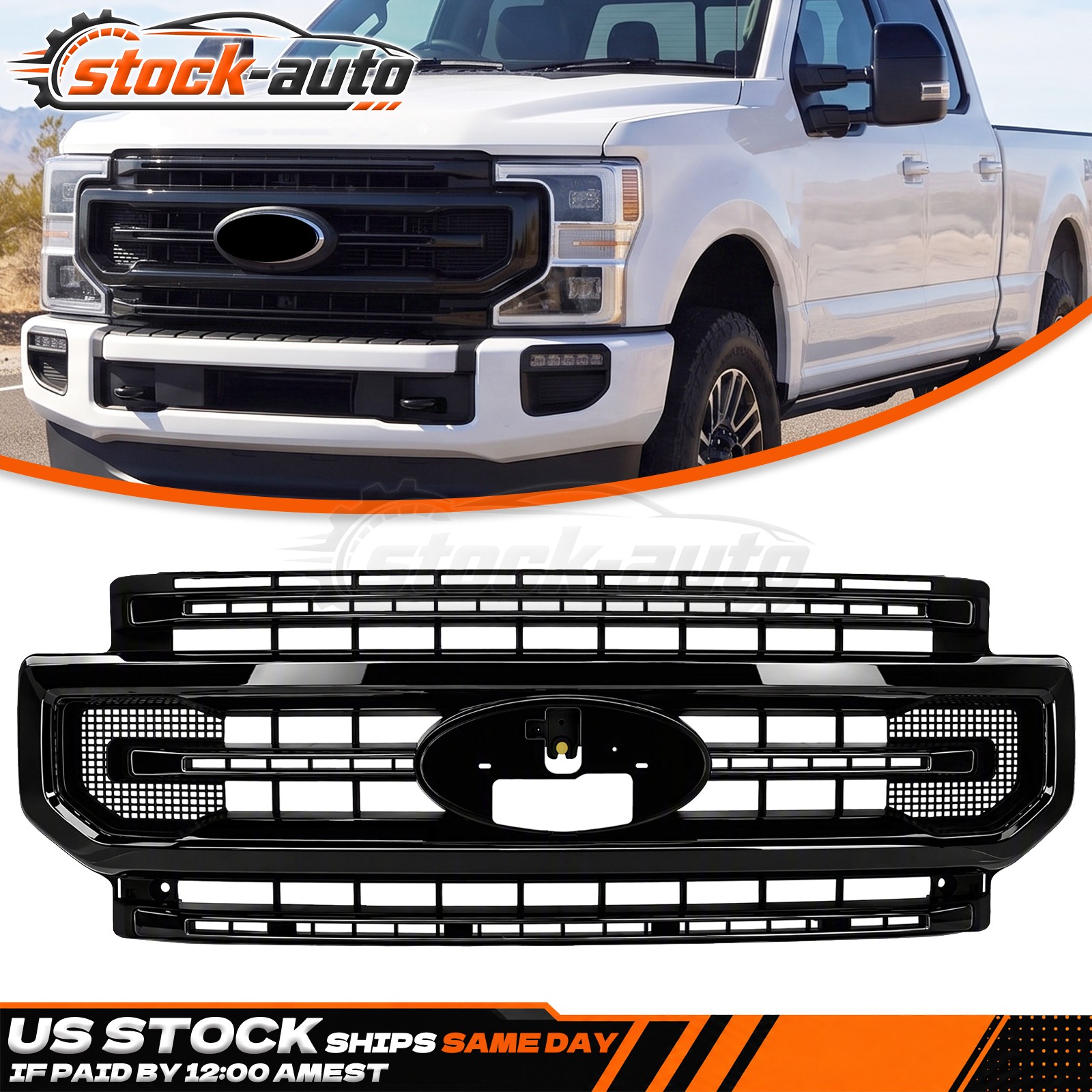 For 2020-2022 Ford F250 F-250 F350 Super Duty Platinum Front Grille Gloss Black