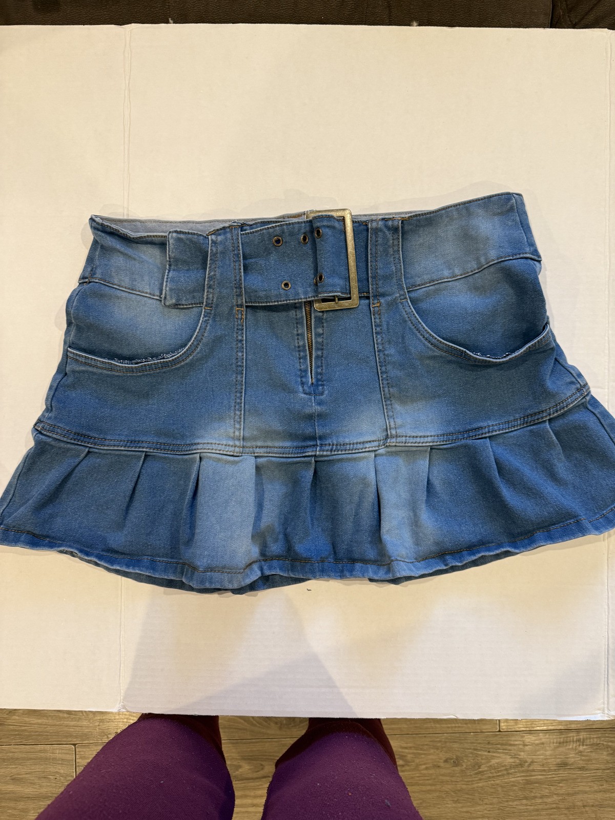 Derek Heart plated blue denim mini skirt pretty blue size 13 polyester spandex Derek Heart plated blue denim mini skirt pretty blue size 13 polyester spandex
