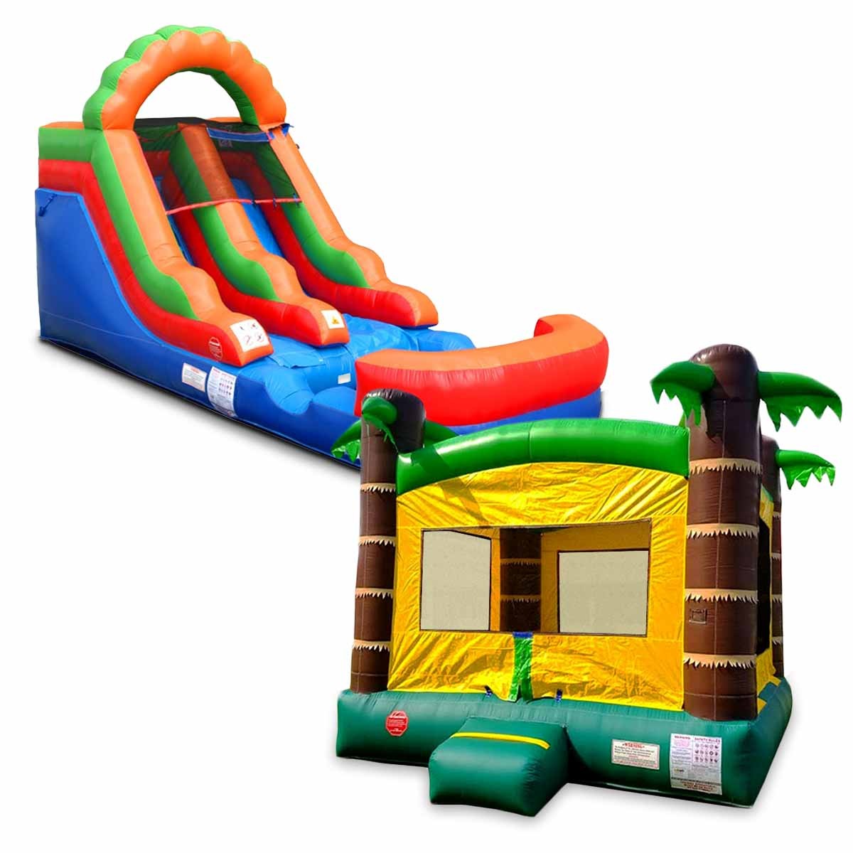 Commercial Inflatable Water Slide Bounce House Combo Rainbow Tropical Moonwalk