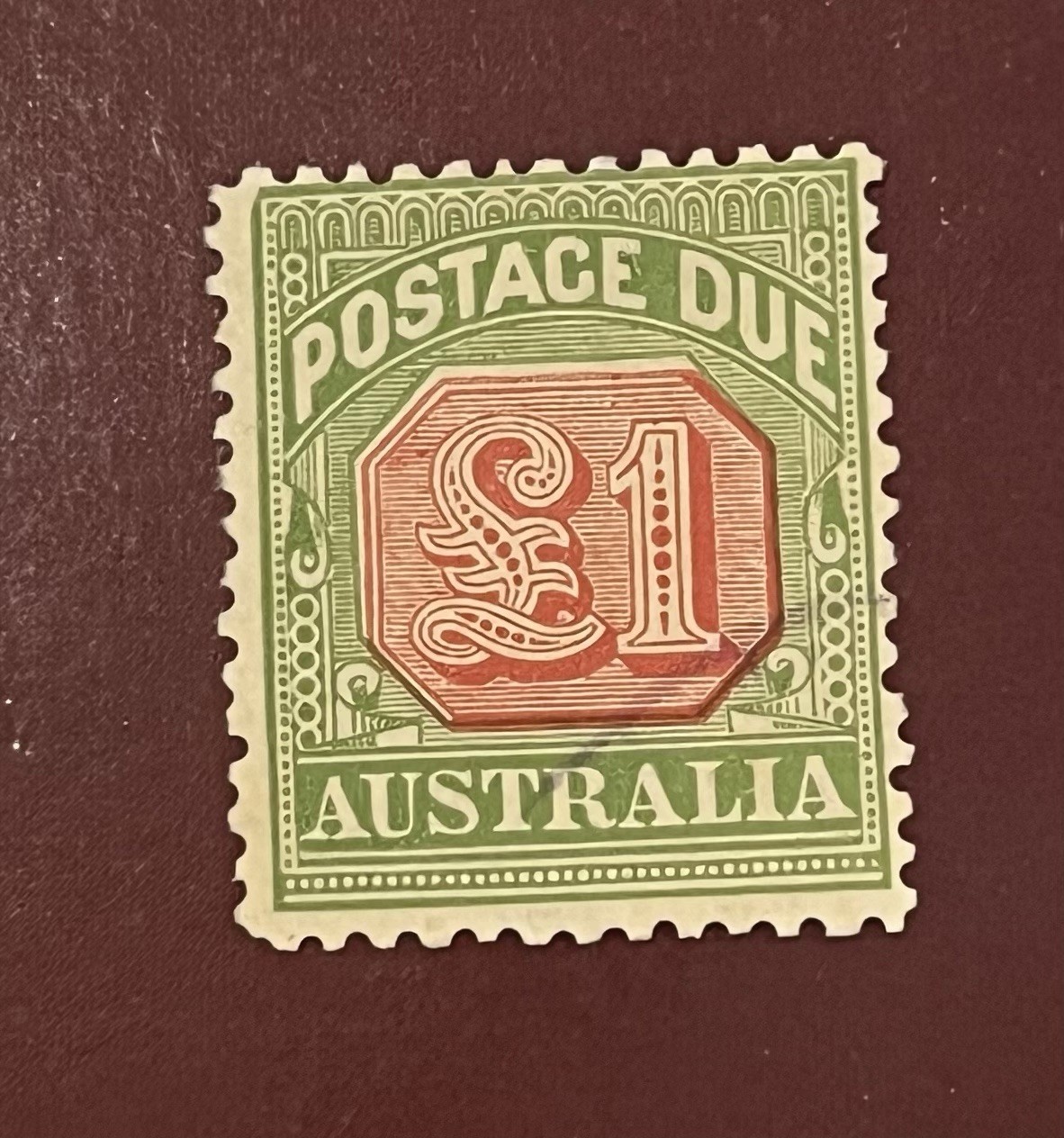 Very Scarce 1909 Postage Due £1 Red&Green With Variety “WHITE SPUR” Fine Used