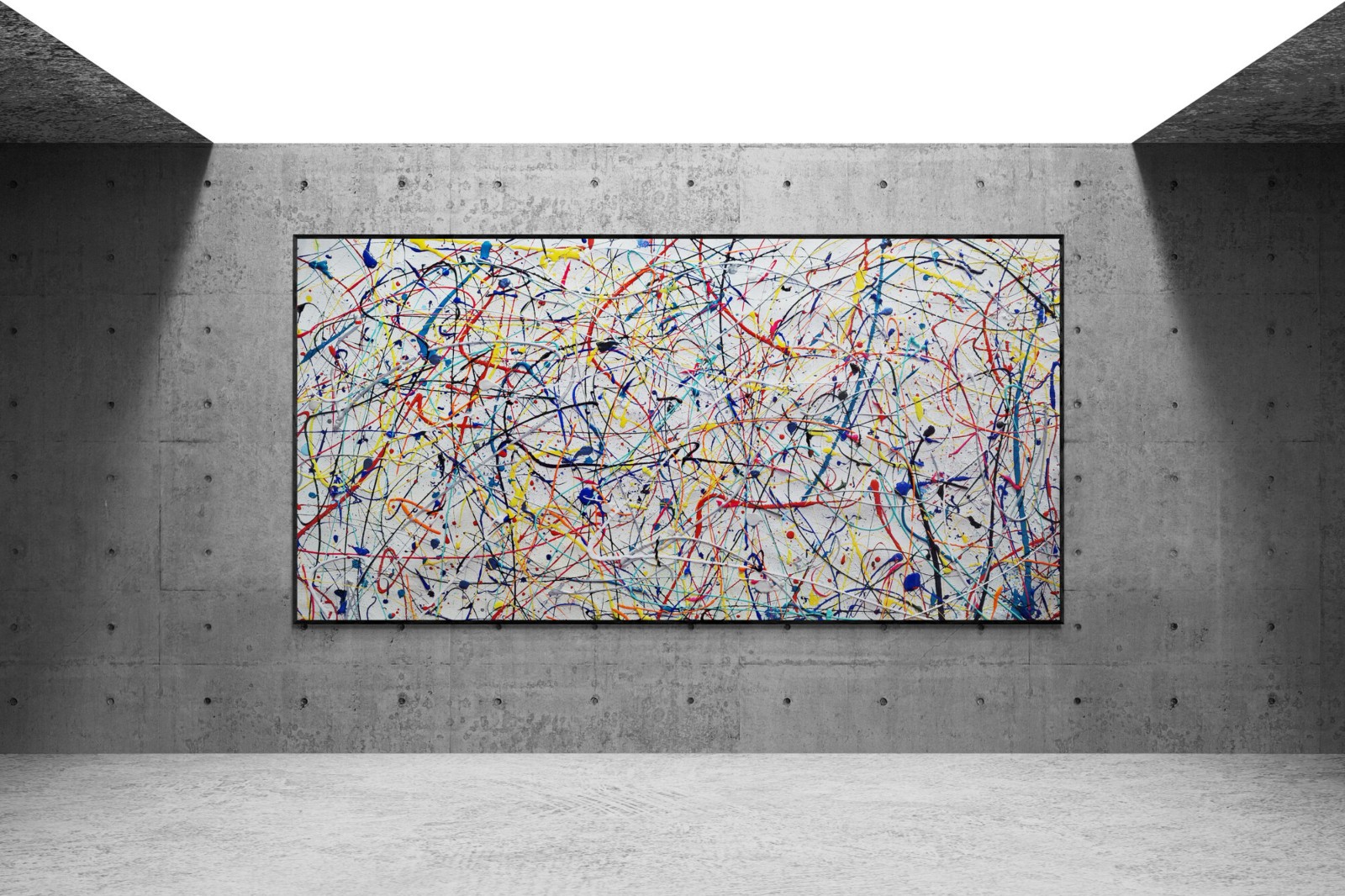 XXXL Jackson Pollock Style Multicolor Textured Abstract Painting 118x59 in