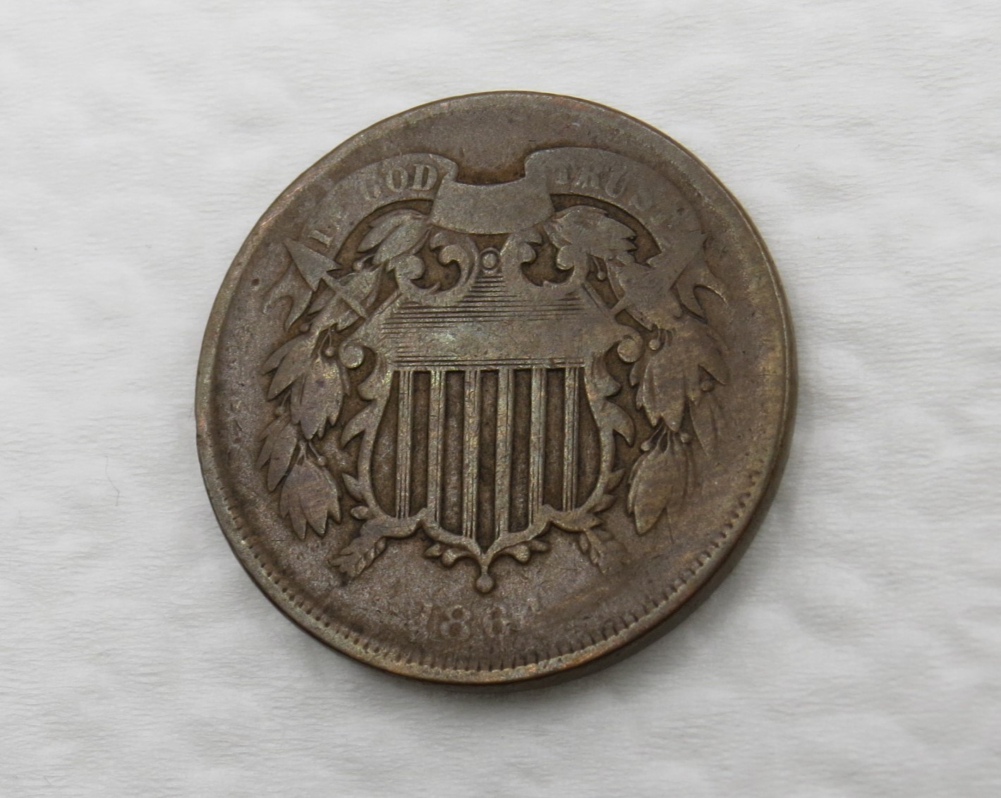 1864 Two Cent Piece - Good/VG - Large Motto - Early US Copper 2 Cent Coin