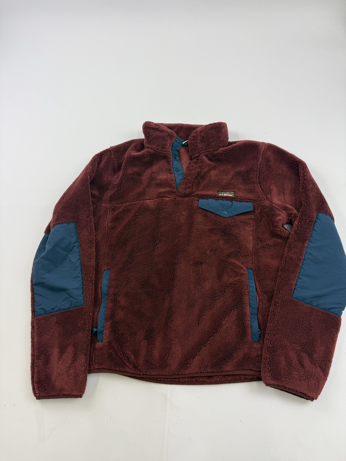 L.L. Bean Fleece Jacket Mens Medium Red Pullover Snap Anorak Pockets Warm