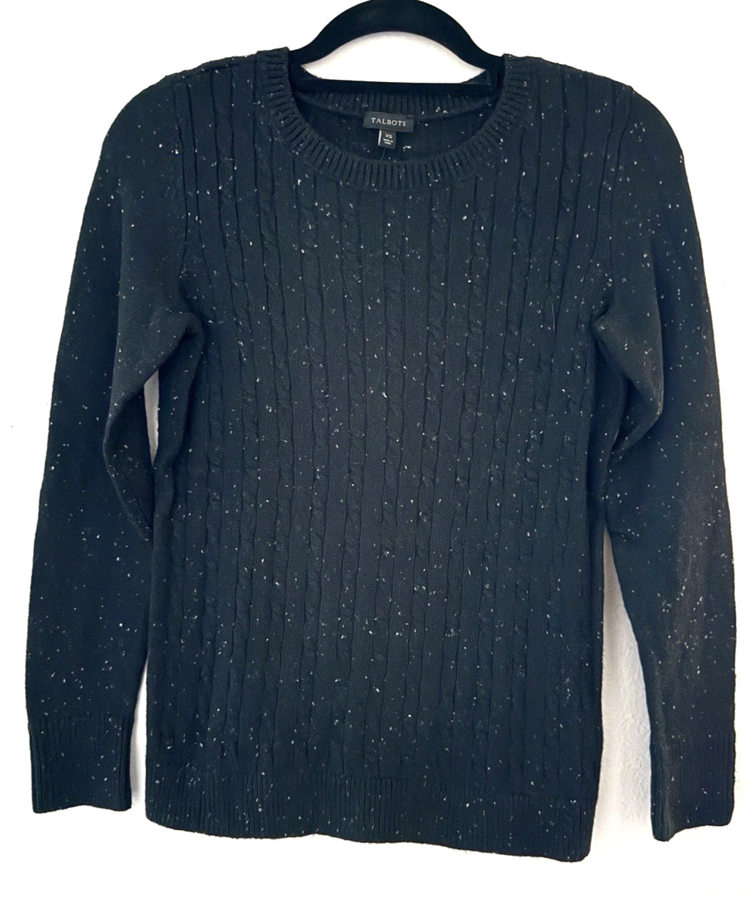 NEW Talbots Knit Sweater Pullover Black Speckled Cable  Size XS (MSRP$69.50)