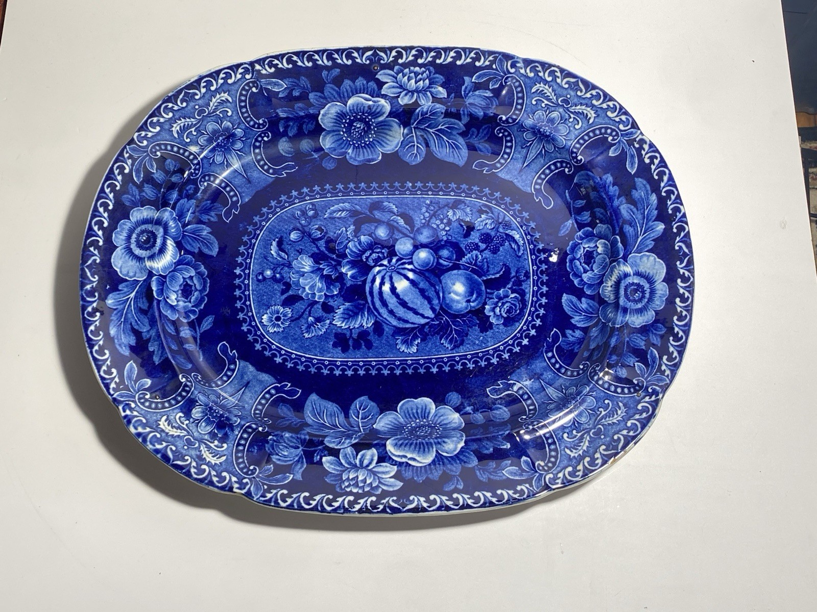 Historical Staffordshire Blue Platter Floral With Melons Fruit By Stubbs 1825 B Historical Staffordshire Blue Platter Floral With Melons Fruit By Stubbs 1825 B