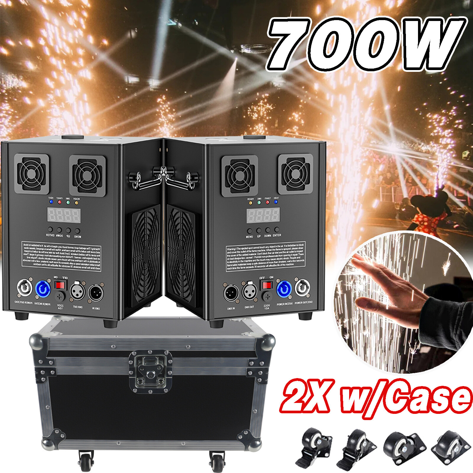 2PCS Cold Spark Machine 700W Stage Effect DMX Firework Wedding 6.6-9.8ft w/Case