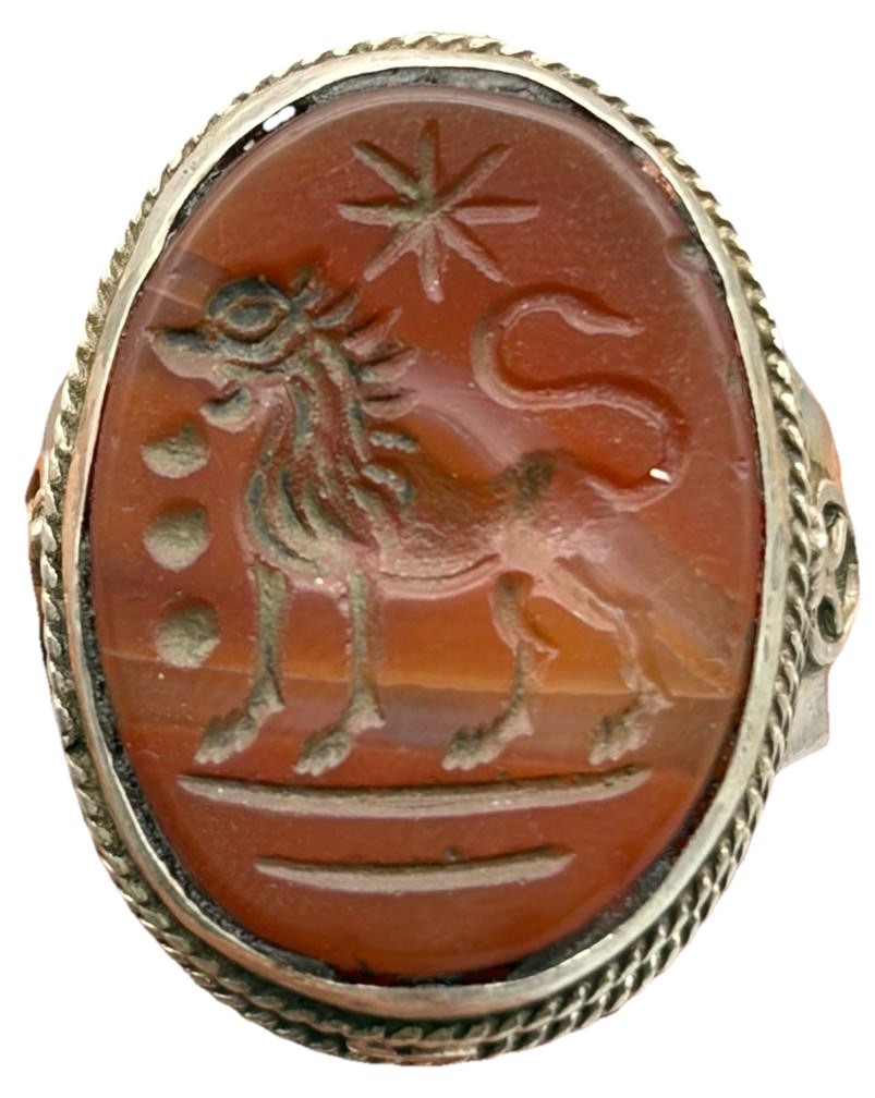 Hand Made Silver Ring Signet-genuine carnelian Seal Roman Warrior Lion Intaglio Hand Made Silver Ring Signet-genuine carnelian Seal Roman Warrior Lion Intaglio