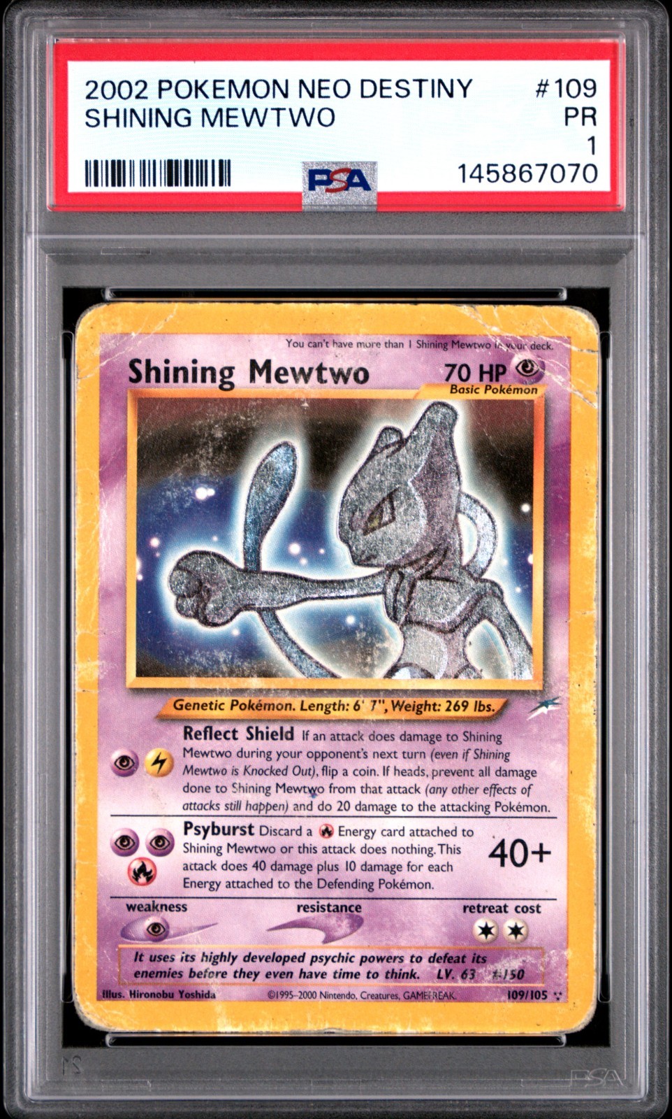 Shining Mewtwo: 2002 Pokémon Neo Destiny #109 – PSA 1
