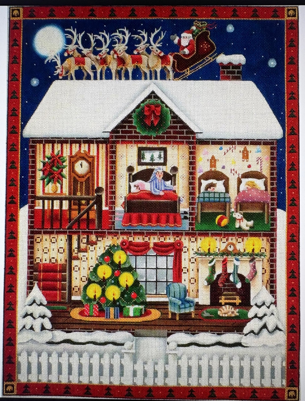 Handpainted Needlepoint Canvas , Rebecca Wood, The Night Before Christmas ,13 ct