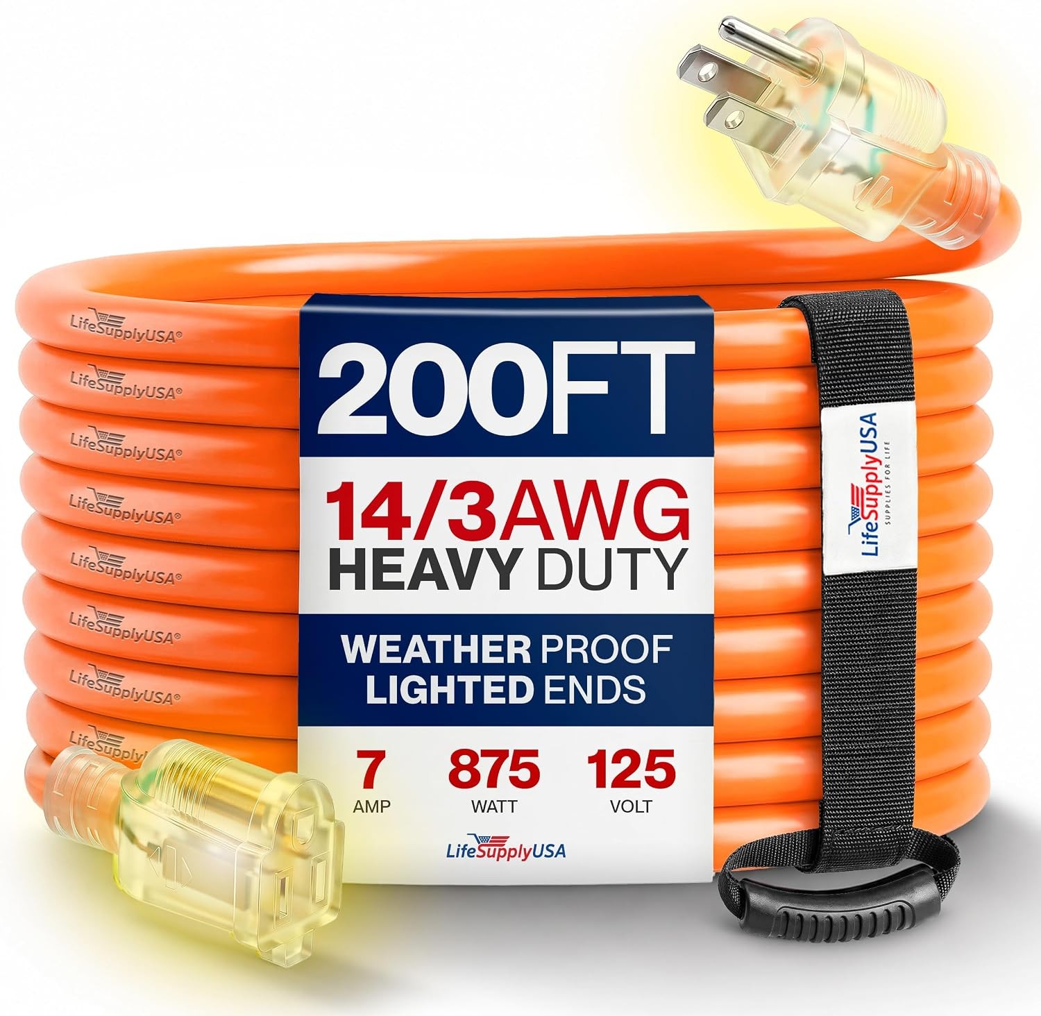 200ft Outdoor/Indoor Extension Cord 14/3 Gauge Heavy Duty 3 Prong SJTW 200ft Outdoor/Indoor Extension Cord 14/3 Gauge Heavy Duty 3 Prong SJTW