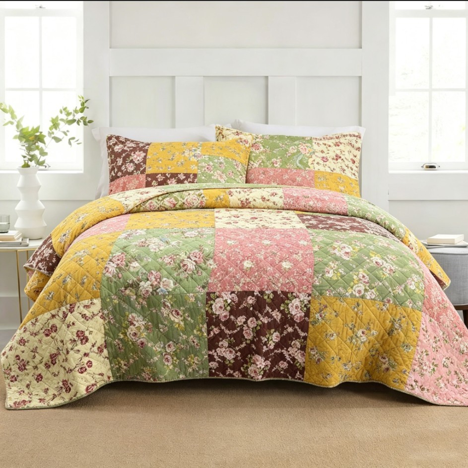 Farmhouse Florals Quilt Patchwork Printed All Seasons 100% Cotton Quilt Set King Farmhouse Florals Quilt Patchwork Printed All Seasons 100% Cotton Quilt Set King