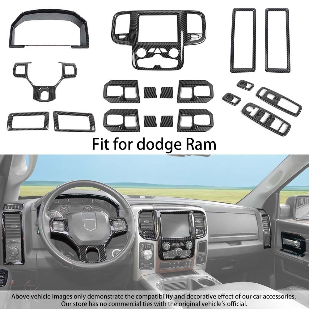 19Pc Carbon Fiber Console Dash Panel Decor Cover Trim For Dodge Ram 1500 2010-17