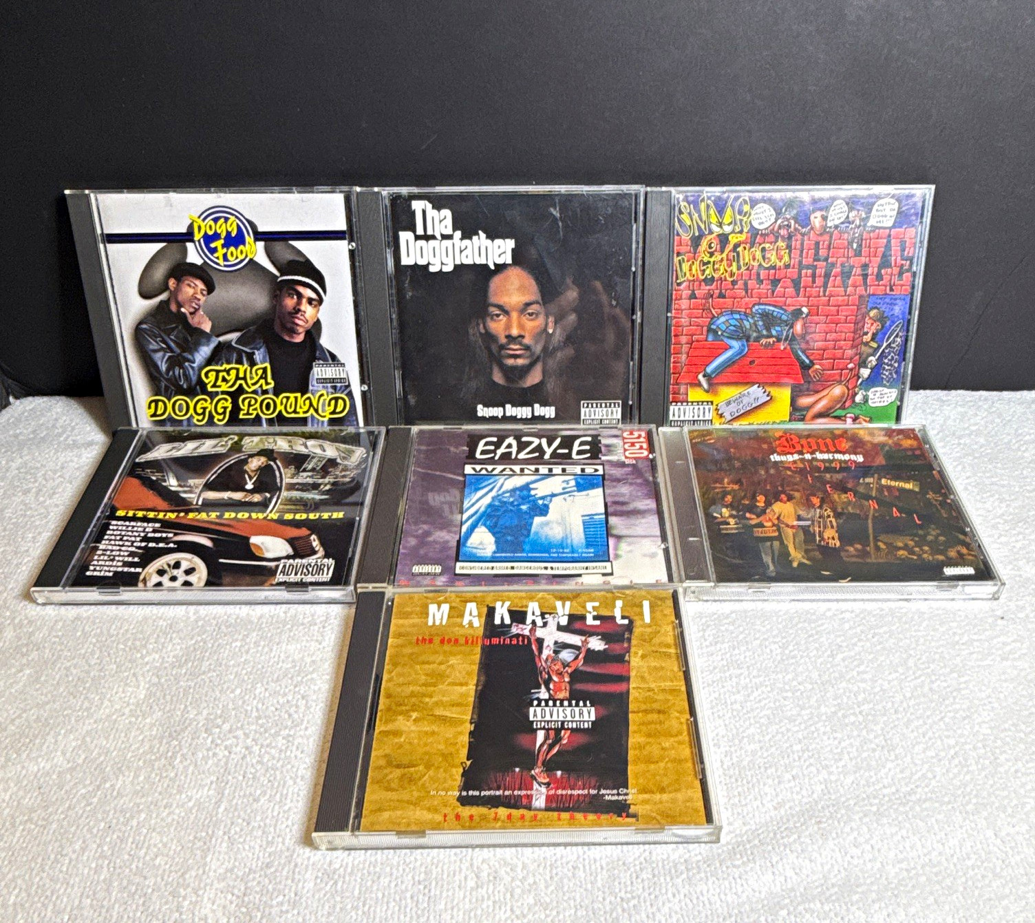 Vintage 90s Rap CD Lot 7 Snoop Dogg Doggystyle Gz Up Hoes Down Bone Thugs Tupac