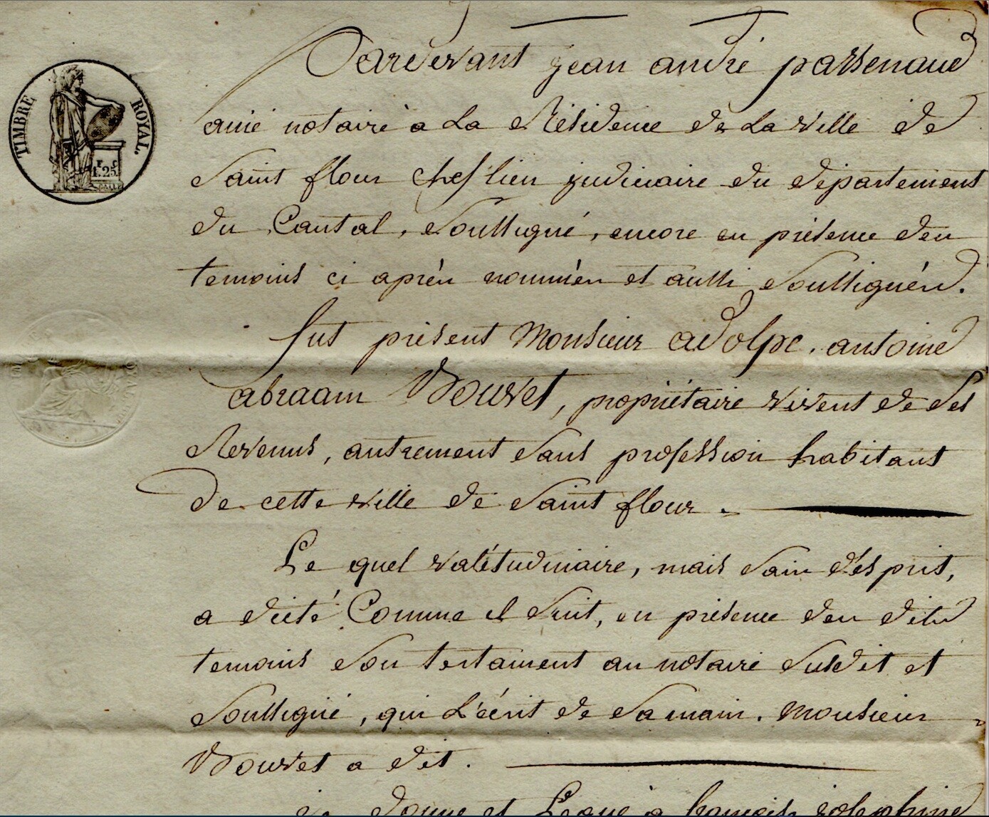 1828 Act Cantal Saint-Flour Testament BOUVET BALDRAM Watchmakers DELGER RAVOUX