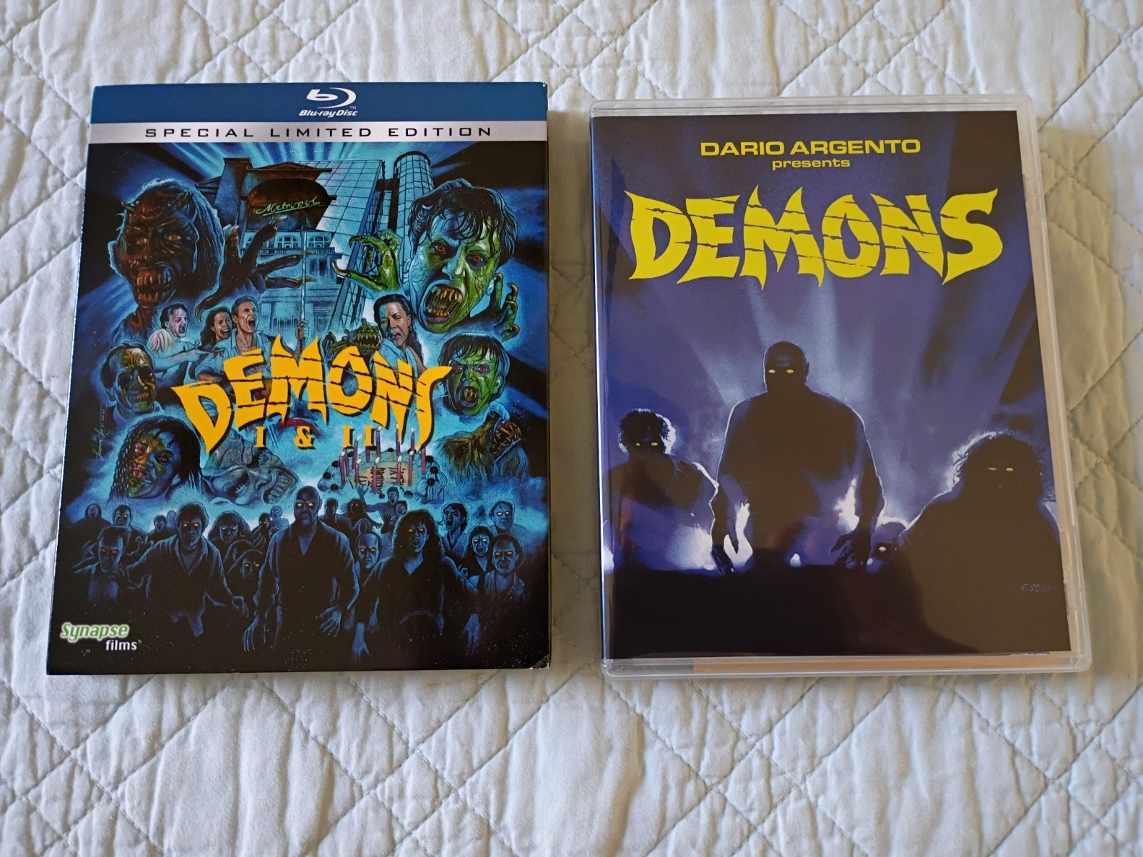 Demons 1 &2 Blu-Ray Limited Edition Synapse 2 Disc Set Slipcover/Poster/Cards. Demons 1 &2 Blu-Ray Limited Edition Synapse 2 Disc Set Slipcover/Poster/Cards.