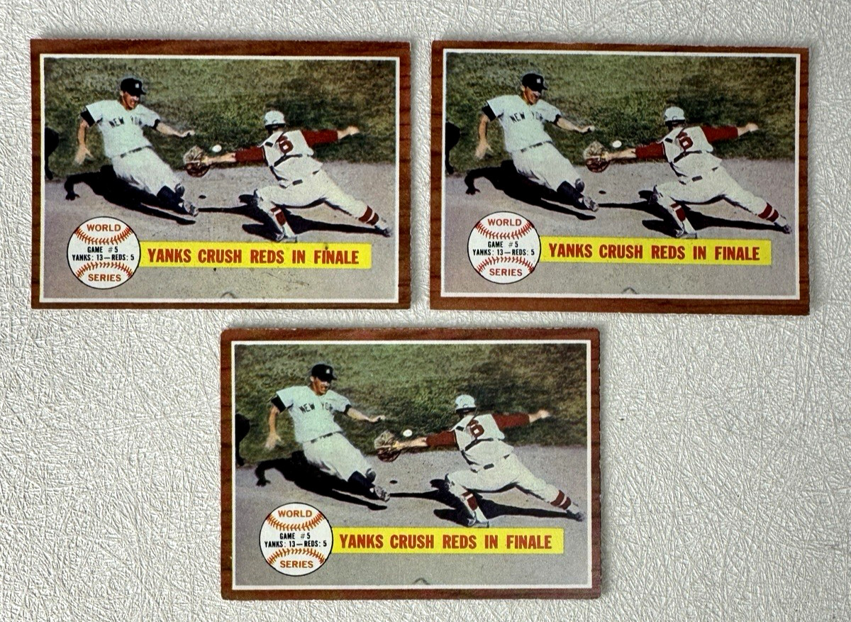 Lot (3) 1962 Topps MLB #236 World Series Game 5 Yankees Crush Reds in Finale
