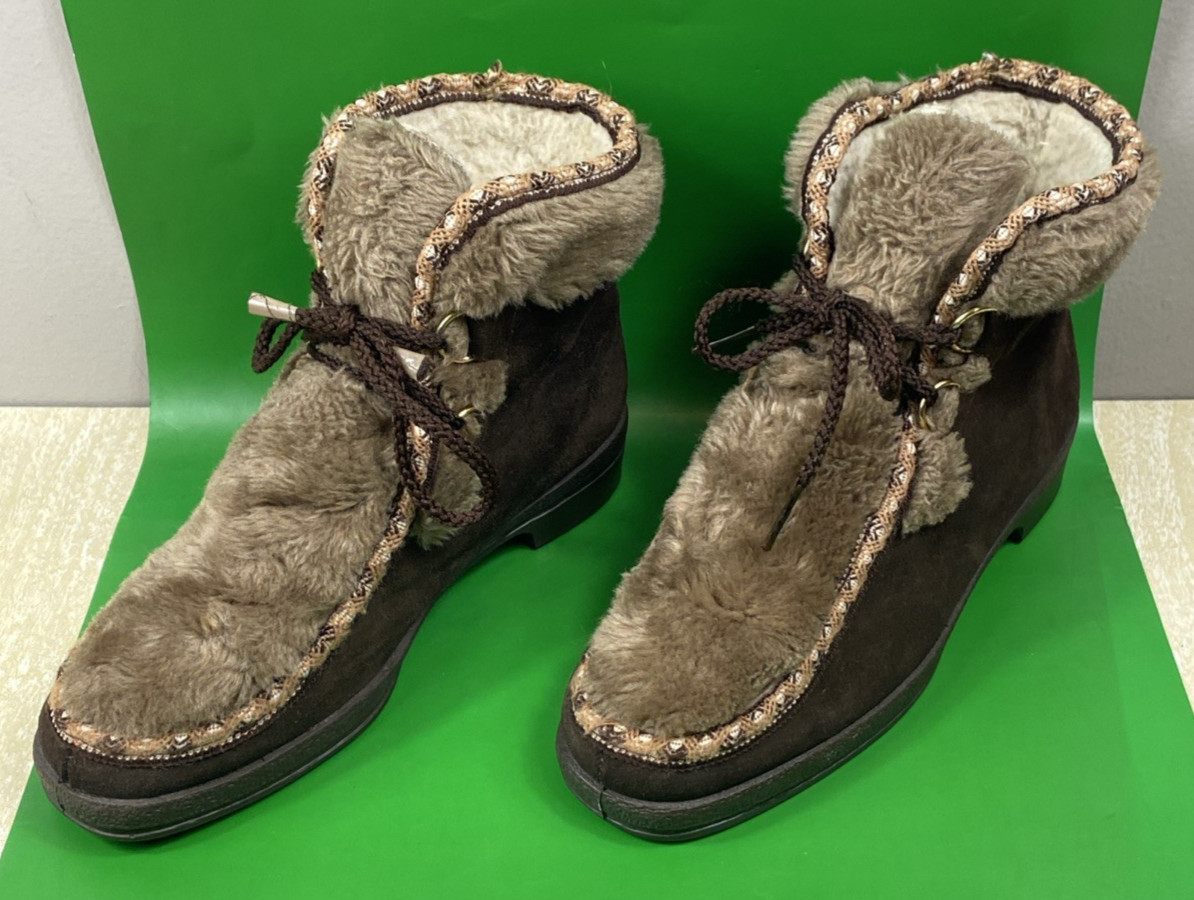 Vintage Yodelers Women\'s Brown Suede & Faux Fur Boots Sz 8 Made in The USA Vintage Yodelers Women\'s Brown Suede & Faux Fur Boots Sz 8 Made in The USA