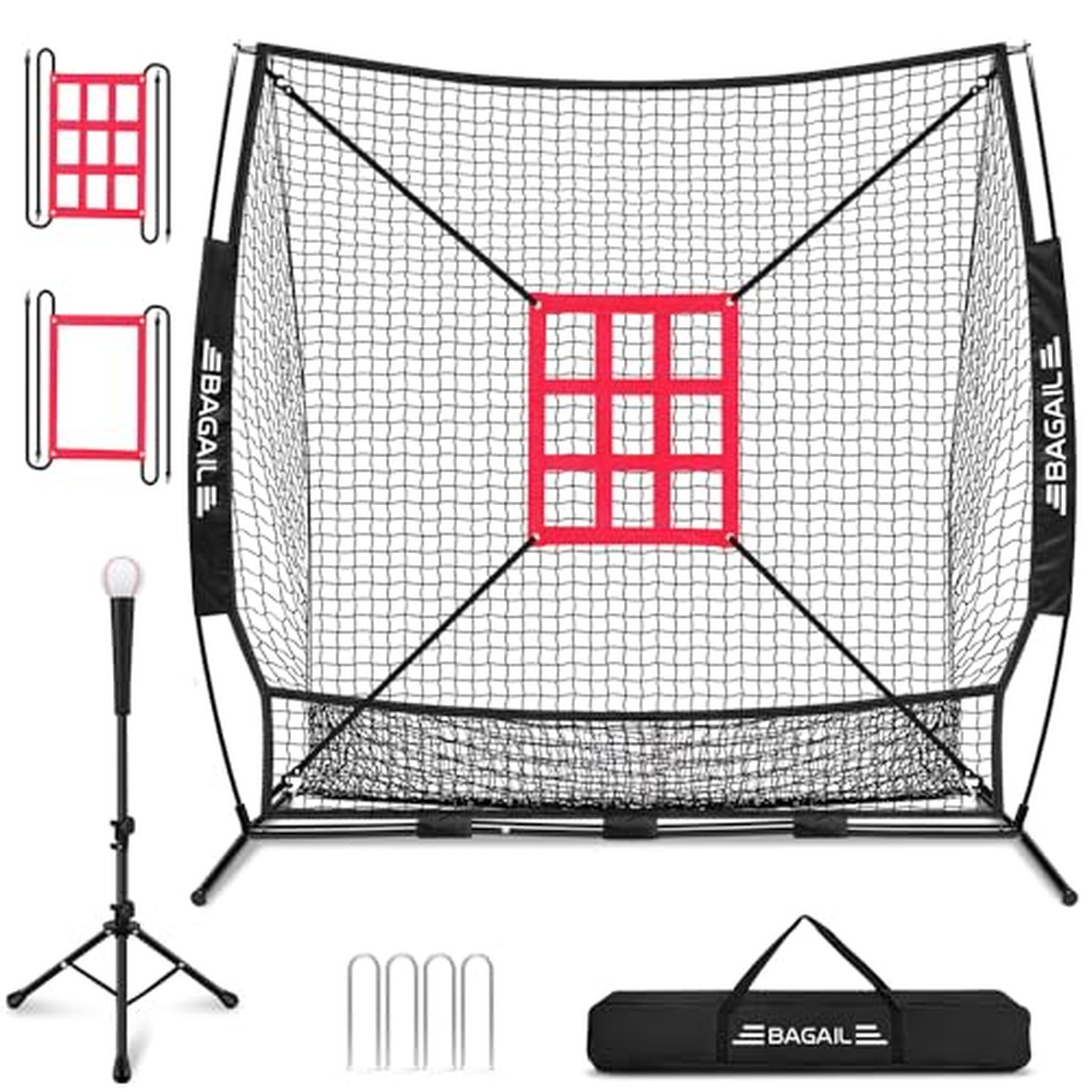 BAGAIL 7x7 ft Baseball & Softball Training Net Black Full Mouth Version