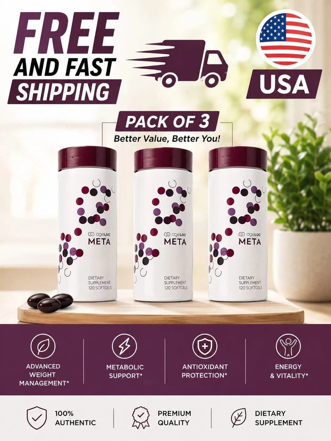 3packs Nuskin Nu Skin Ageloc Meta Dietary USA Made 120 caps Exp 2028 3packs Nuskin Nu Skin Ageloc Meta Dietary USA Made 120 caps Exp 2028
