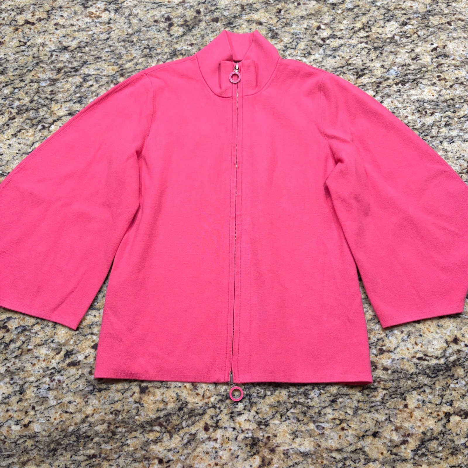 Carlisle Collection Pink Mock Neck Bell Sleeve Two-Way Zip Cardigan Jacket S ws