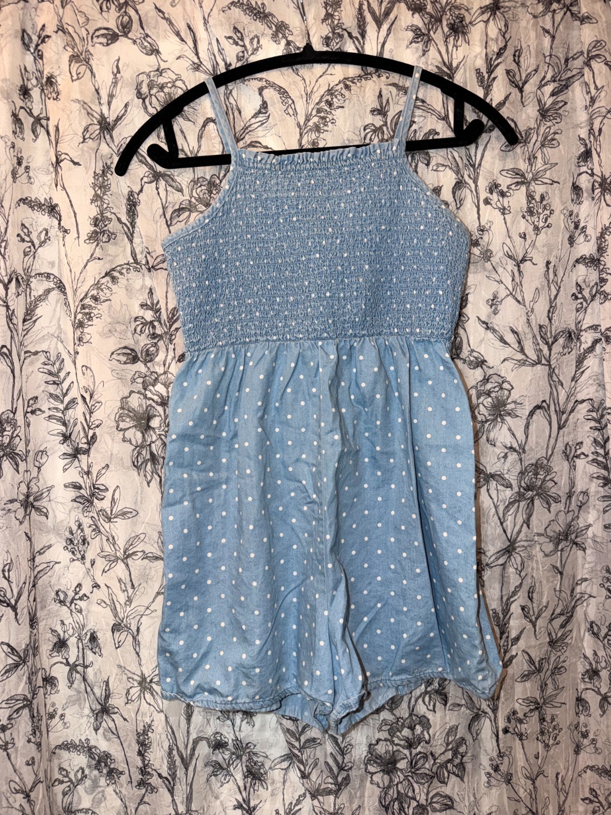 Wonder Nation Girls Polka Dot Smocked Romper Spaghetti Strap L (10/12)