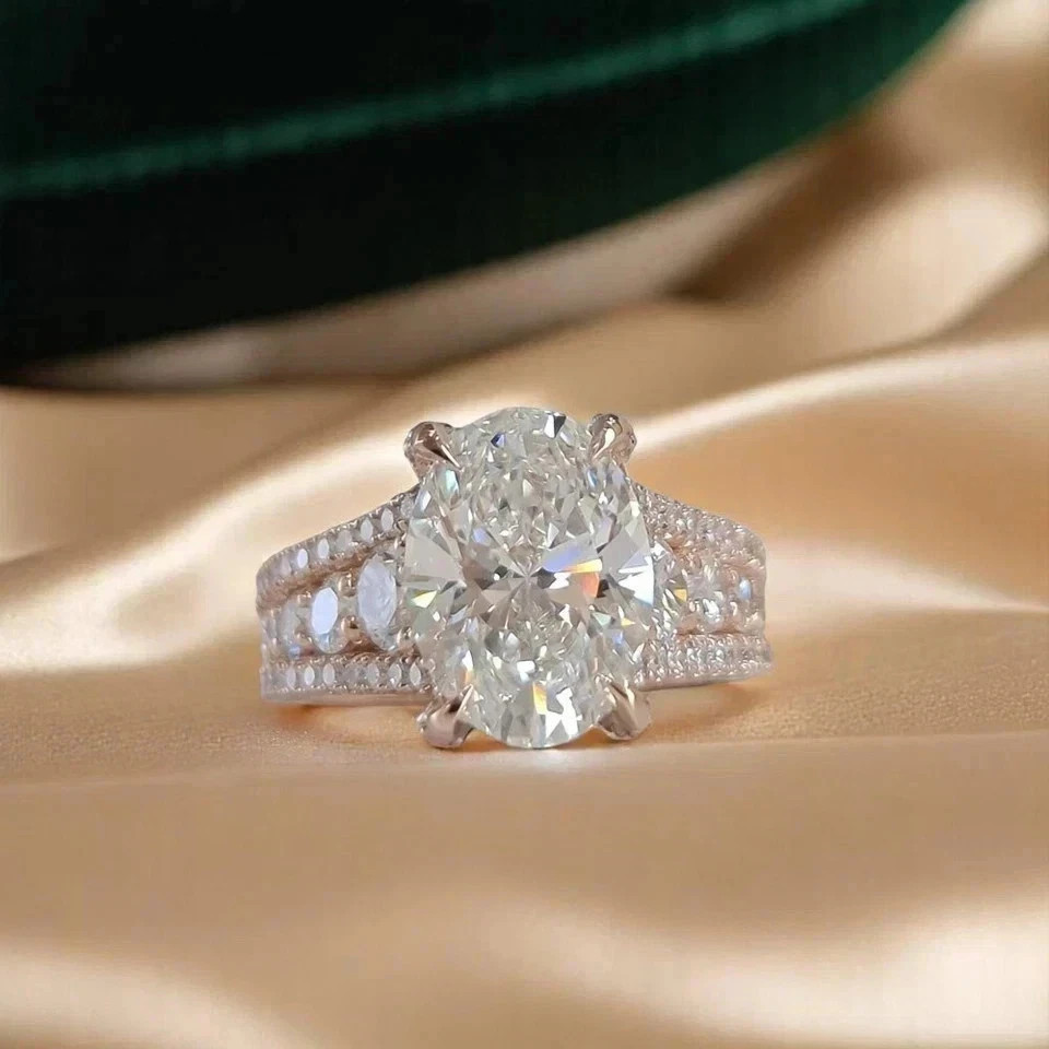 4Ct Oval Cut Lab Created Diamond Engagement Wedding Ring 14k White Gold Plated