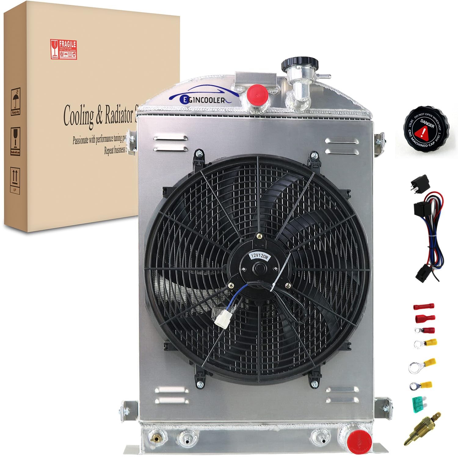3 Row Core Aluminum Radiator for 1930 1936 Ford Chevy GM V8 Shroud Fan Relay