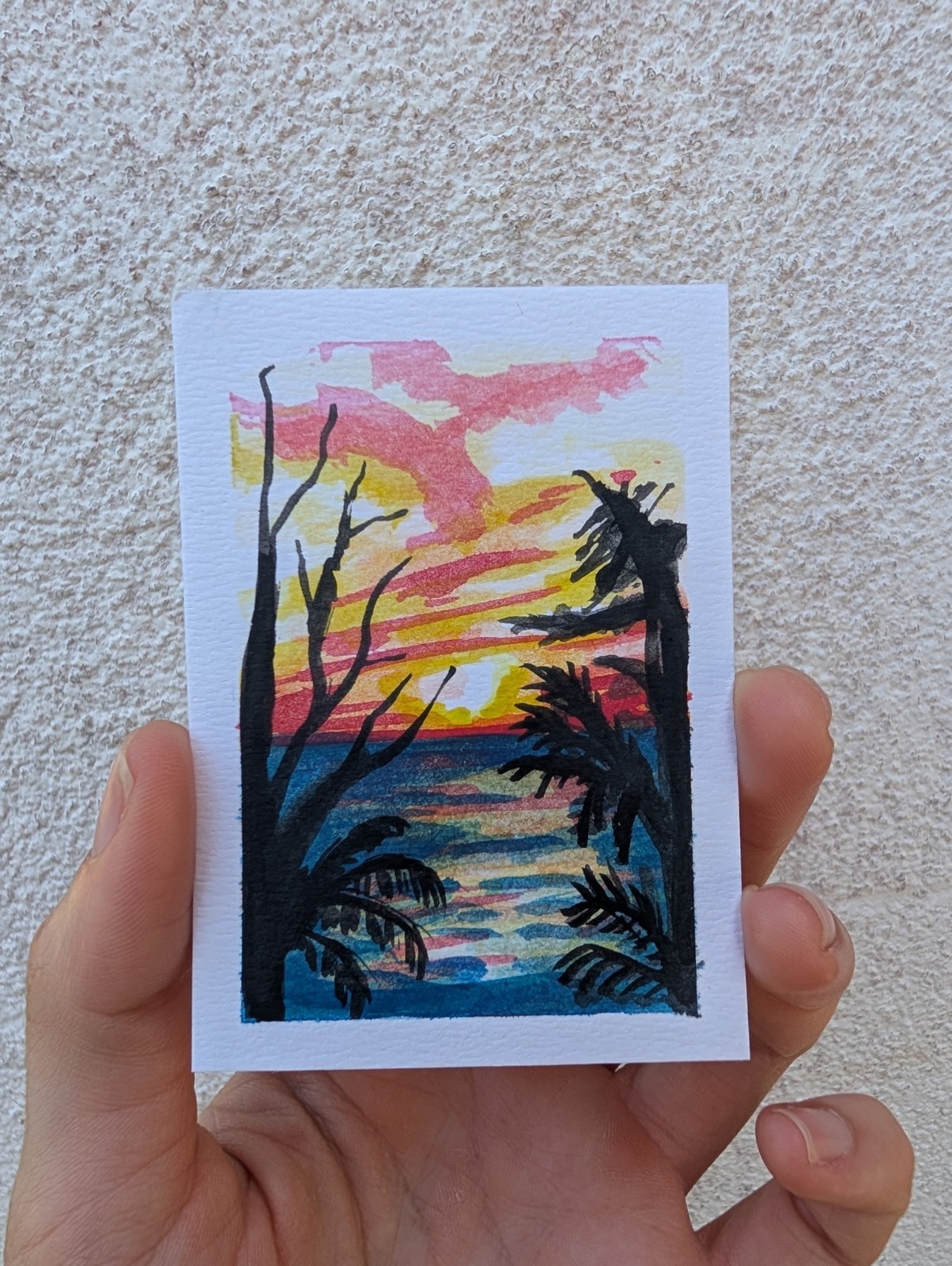 ACEO Original Sunset Seascape PalmTree Painting Nature Water GraceArtGarage 2/3 ACEO Original Sunset Seascape PalmTree Painting Nature Water GraceArtGarage 2/3