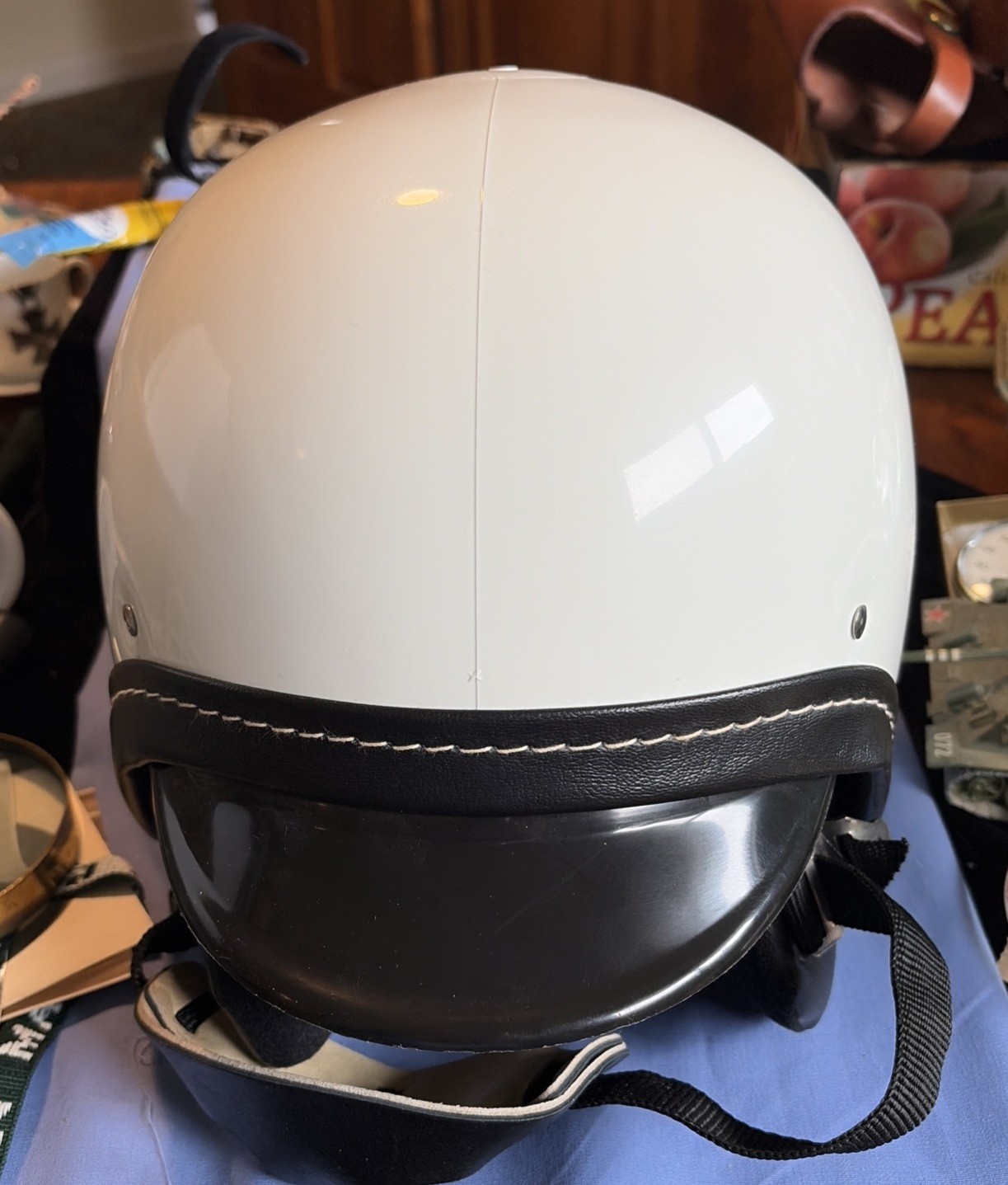 Vintage East German Police Motorcycle Helmet Volkspolizei Size 58 Zipper Curtain