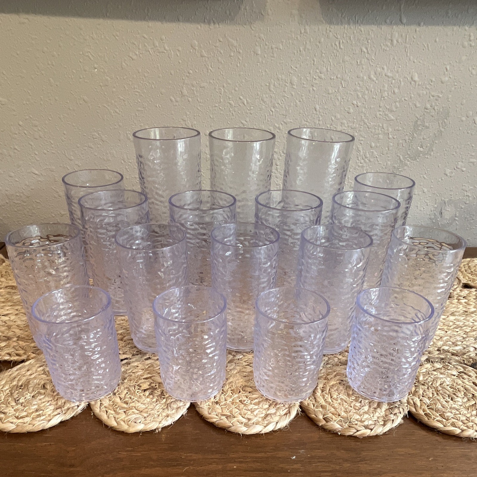Lot of 18 Carlisle Pebble Optic Clear Plastic Tumblers Mixed Sizes Stackable