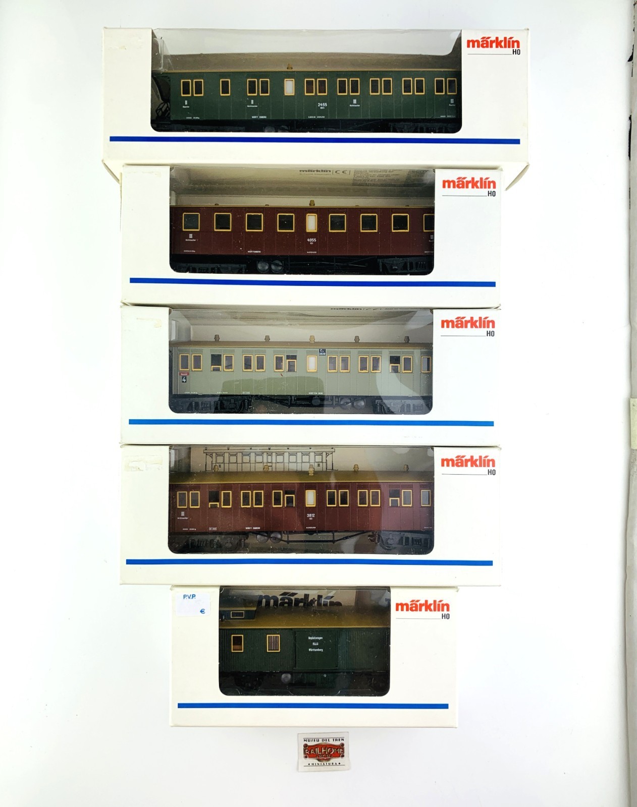 MS10 MARKLIN H0 4210/1/2/3/4 - LOT 5 CARS WÜRTTEMBERG KWSt.E. - WITH LIGHT