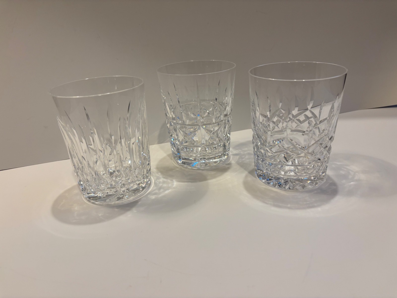 3 WATERFORD Crystal Double Old Fashioned Glasses Ballyshannon Kylemore Lismore